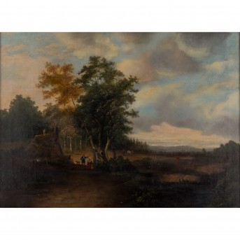 DELATRE / DULATRE ? (indistinct sign., painter 19th c.), "Landscape with hut at the edge of the forest",