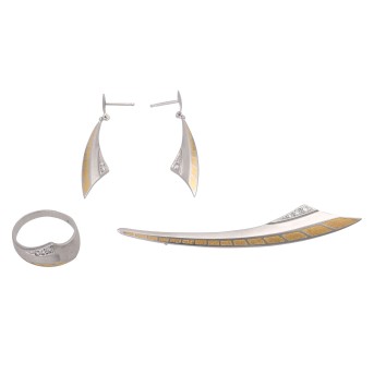 Jewelry set 3-piece, consisting of ring, brooch and earrings,