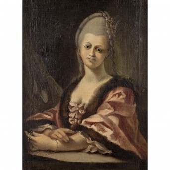 Painter 18th/19th century, "Lady in rococo robe with fur trim",