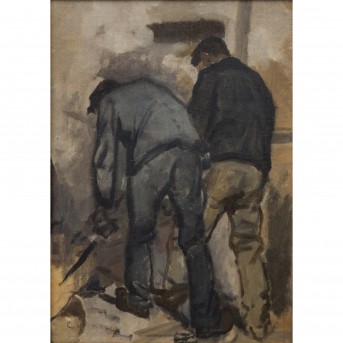 MONOGRAMMIST CM (painter 19th/20th c.), "Two workers at the blast furnace",