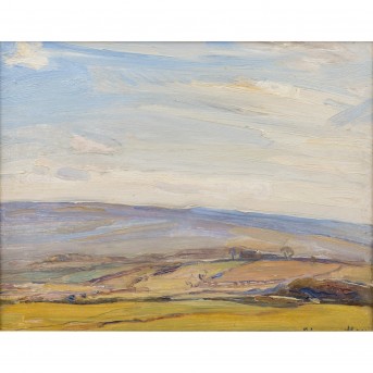 MALER/IN 20. Jh. (undeutl. sign.), 'Weite Sommerlandschaft mit Feldern',