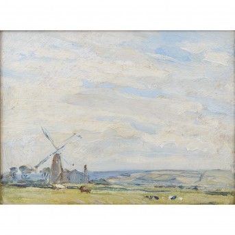 PAINTER/IN 20th c. (indistinctly signed), "Windmill on the coast",