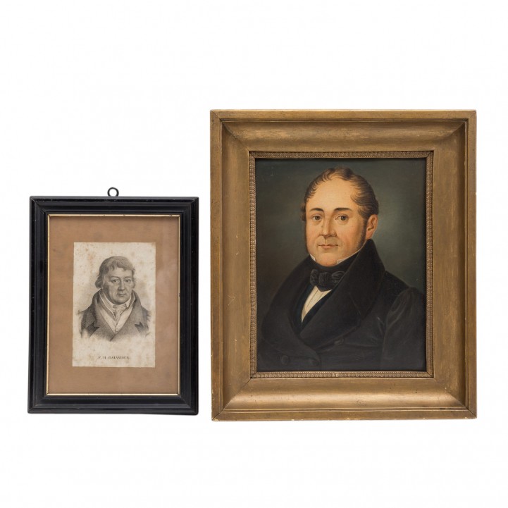 Painter 18th/19th century, "Portrait of F. B. OSIANDER", painting and lithograph, 