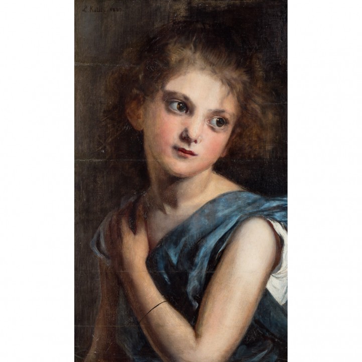 KOLITZ, LOUIS (Tilsit 1845-1914 Berlin), "Portrait eines blonden Mädchens mit blauem Kleid", 