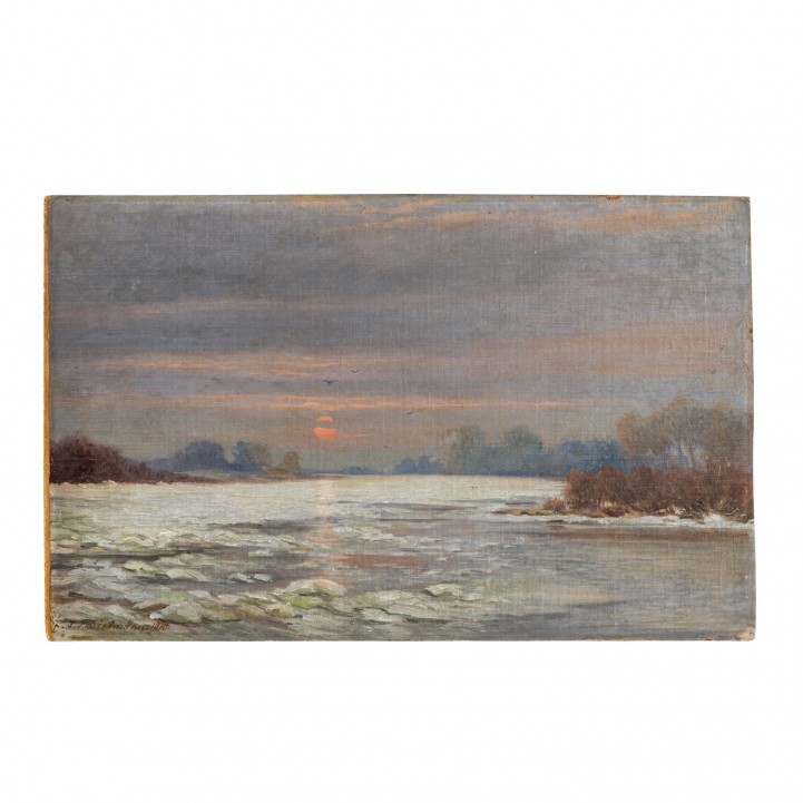 DIELMANN, J. F., wohl JULIUS (1862-1931), "Sonnenuntergang über dem See", 