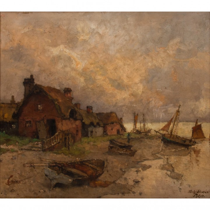 SCHIDLMEIER, JOSEF (1895-1950) "Küste mit Segelboote" 