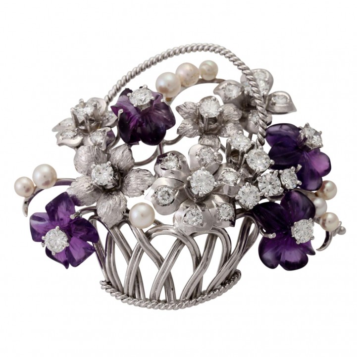 Brooch "Flower bouquet" with diamonds together ca. 2,6 ct, 