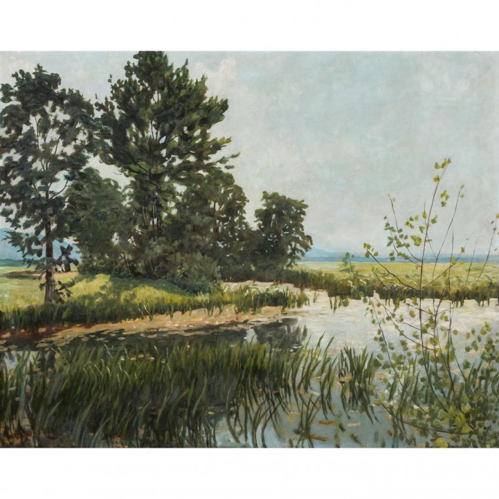 HOFELICH, WILHELM (1882-1950), "Uferpartie in Voralpenlandschaft", 