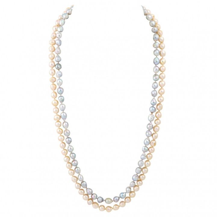 Pearl necklace double row with pearl diamond clasp, 