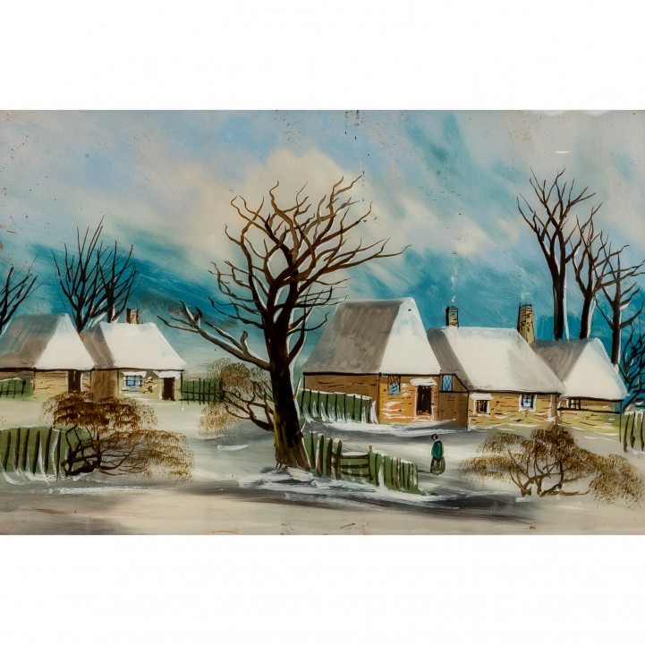 BACKGROUND PAINTER/IN 20th C., 'Snowy Village', | Eppli Online Shop