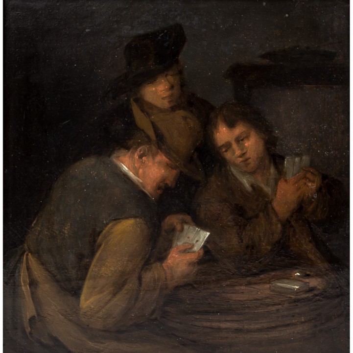 FLÄMISCHER MALER 17. Jh., Umreis Teniers, 'Drei Kartenspieler in der Stube', 