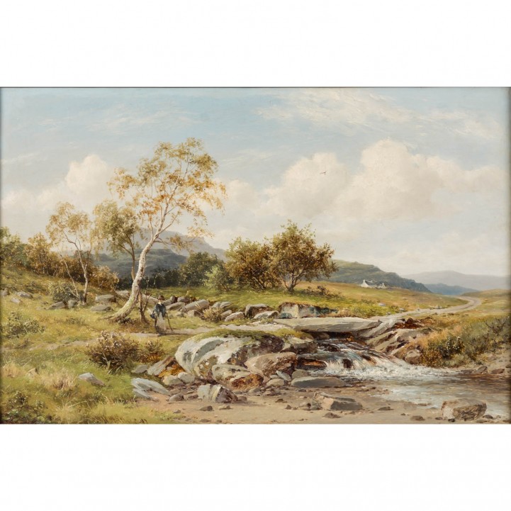 MANDER, WILLIAM HENRY (1850-1922), 'Englische Landschaft mit Brücke über einen Bach', 