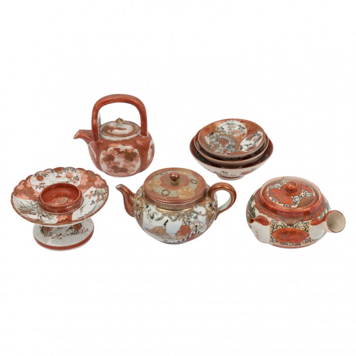 Konvolut Kutani-Porzellan und Kutani-Keramik, JAPAN, 19. Jh., 7-tlg.:  