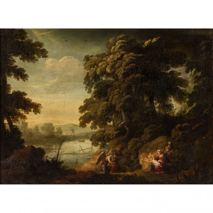 GENOELS, Abraham, ATTRIBUIERT (Antwerpen 1640-1723 ebenda), 'Ruhe auf der Flucht nach Ägypten',  
