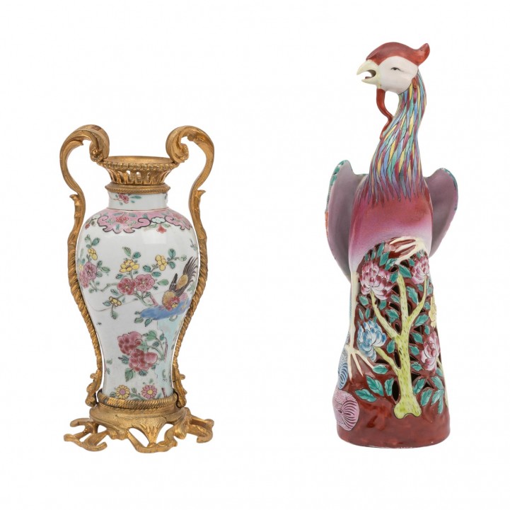 2 objets d'art mit famille rose-Dekor: 