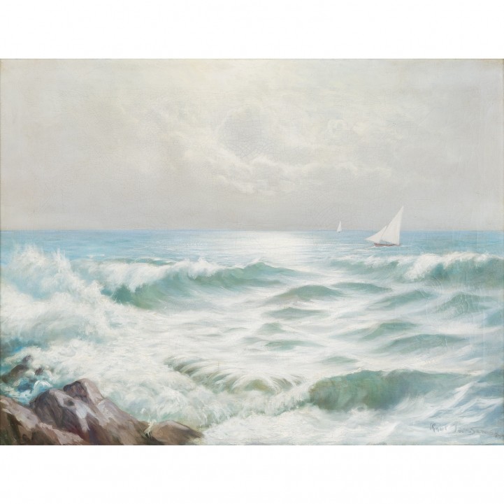 JANSON, KNUT (Maler 19./20. Jh.), 'Segelboote vor der Küste',  