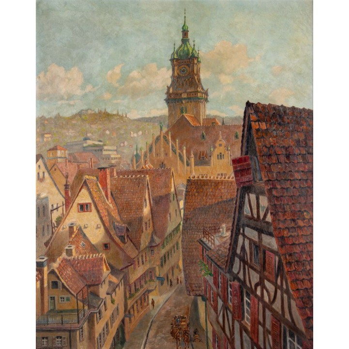 VOLBORTH, COLOMBA von (1894-?), 'Stuttgart, Blick auf die Altstadt mit Rathausturm',  