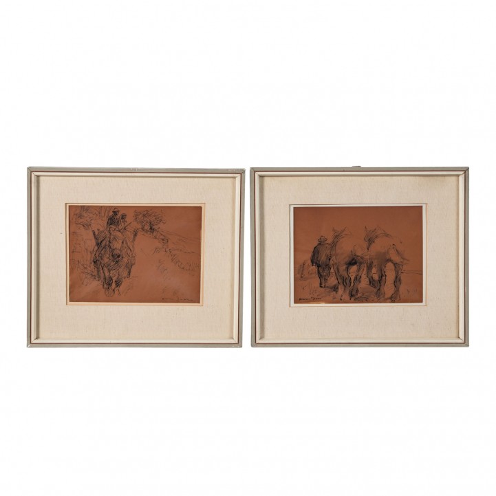 DILL, OTTO (1884-1957), 2 Tuschzeichnungen 'Pferde', 