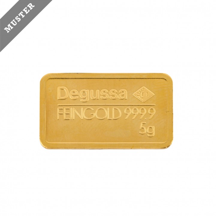 GOLDbarren - 5 g Goldbarren geprägt, Hersteller Degussa. 