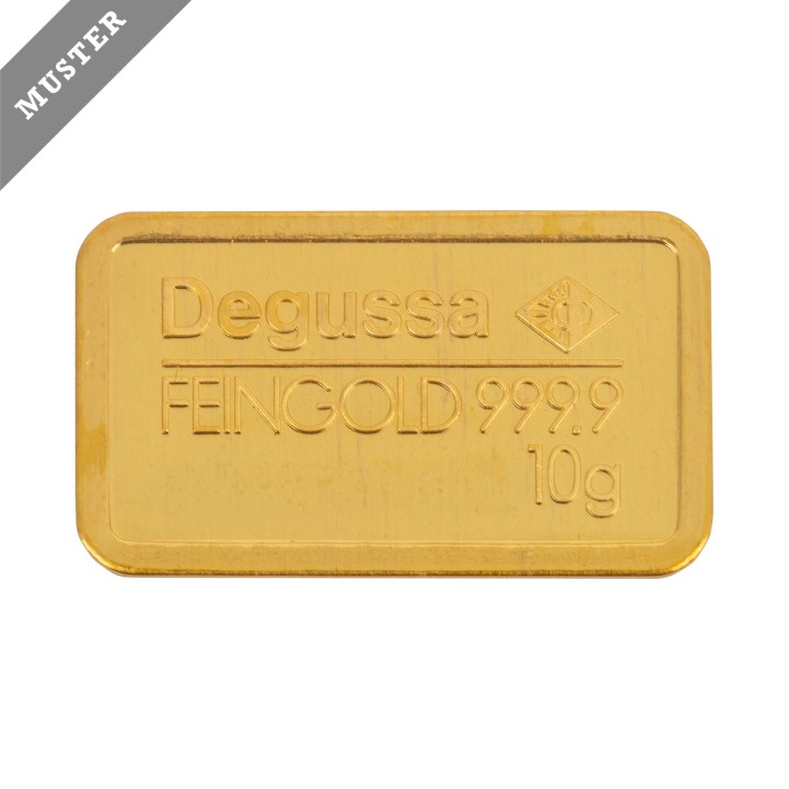 GOLDbarren - 10 g Goldbarren geprägt, Hersteller Degussa.  