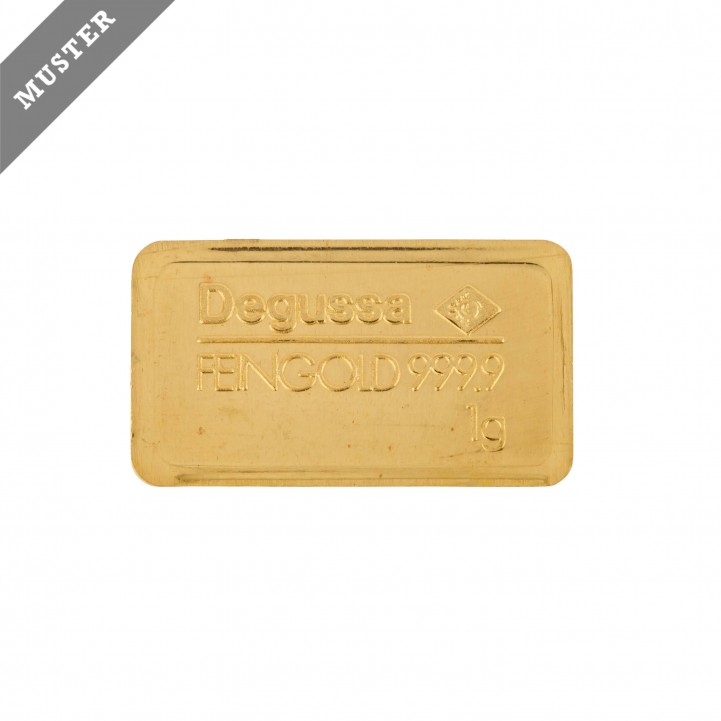 GOLDbars - 1 g gold bar minted, manufacturer Degussa.  