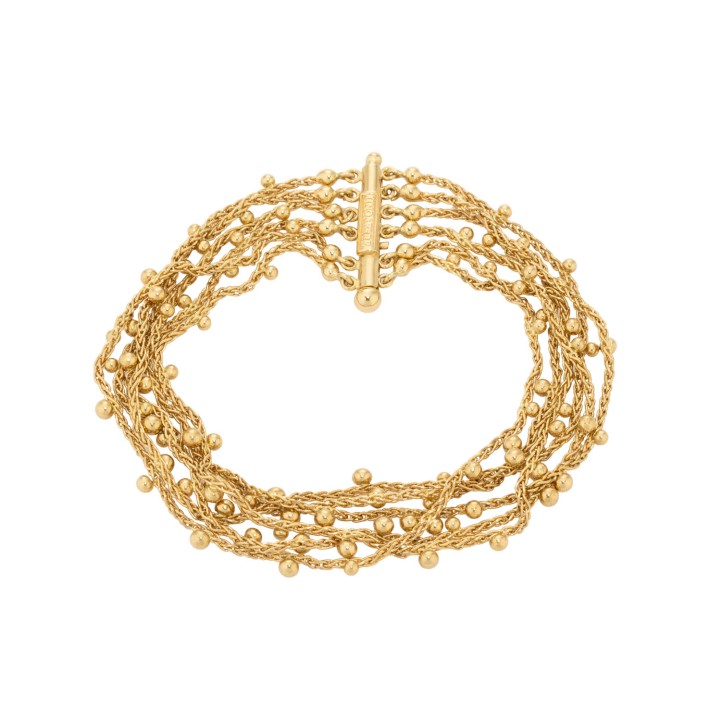 Armband, 6-reihige Zopfkette mit Goldkugeln besetzt, 