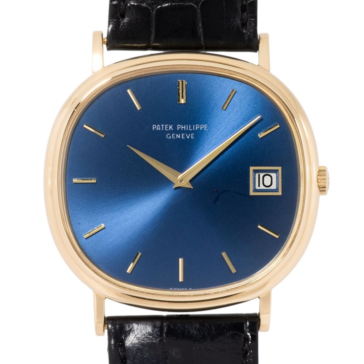 PATEK PHILIPPE Ellipse d'Or Jumbo Ref 3839 Herrenuhr von 1979 mit Archivauszug und Samt Etui.  