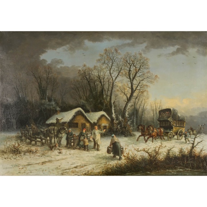 CHIRAT-DUCHESNE, BENOITE-ANAIS (1820-?) 'Poststation Paris-Bordeaux im Winterwald' 