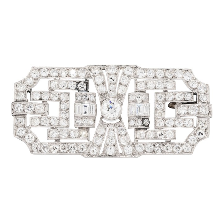 Feine ART DECO Brosche, bes. mit Altschliff-Diamanten  