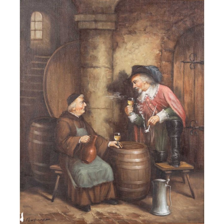 EBERHARDT, J. (20th century), 'Landsknecht und Mönch im Weinkeller',  
