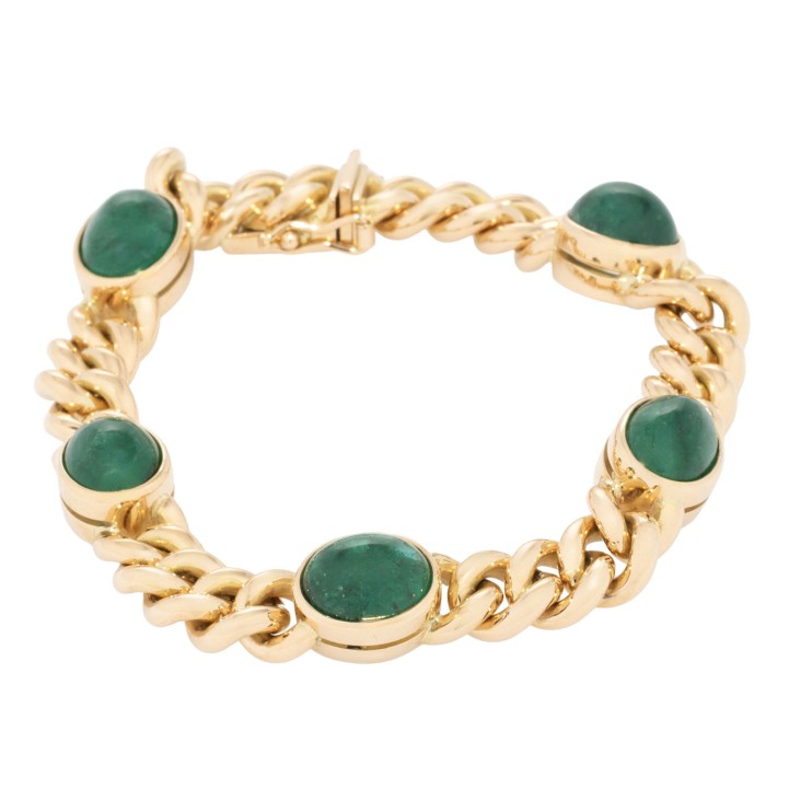 Rundpanzerarmband mit 5 kolumbianischen Smaragdcabochons, 