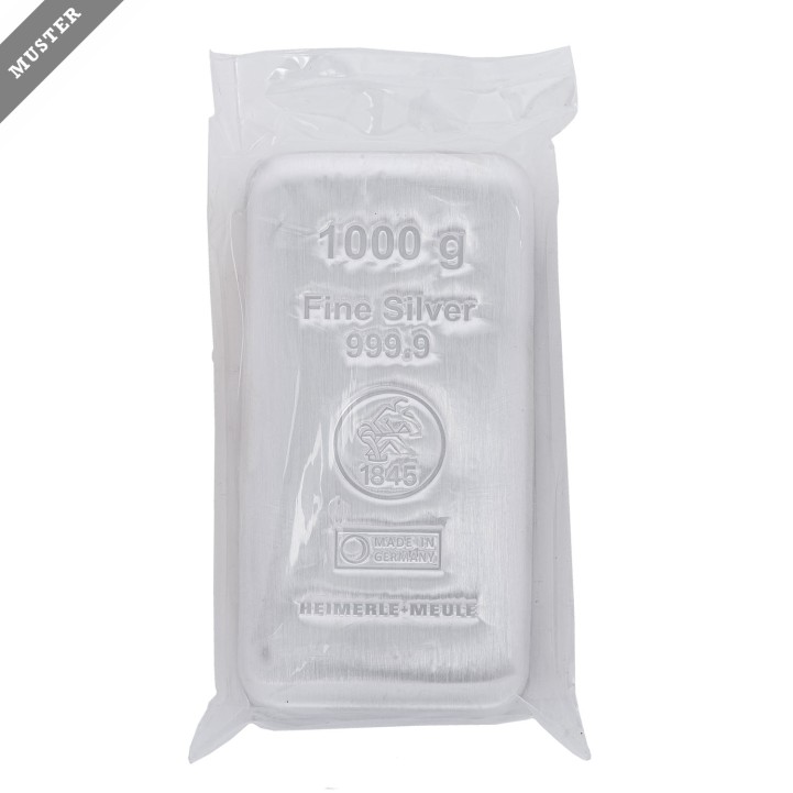 SILBERbarren - 1kg Ag fein, Silberbarren gegossen, Heimerle+Meule,  