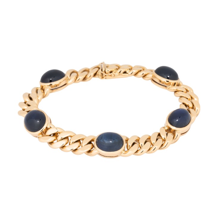 Panzerarmband mit 5 Saphircabochons, 