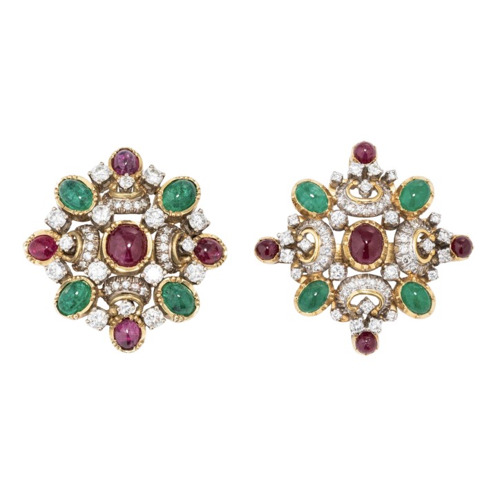 Pair of clips with 10 rubies 