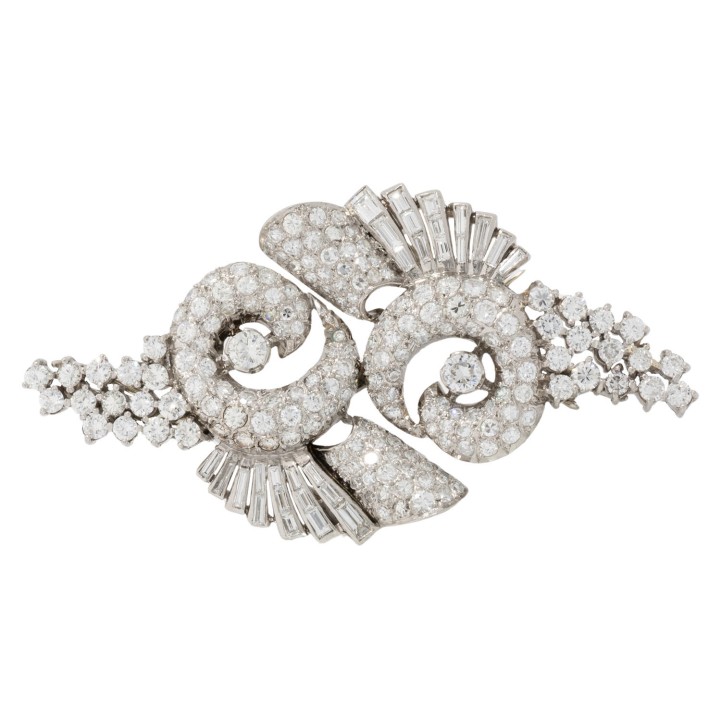 ART DECO double clip brooch with 208 diamonds total approx. 6.78 ct, 
