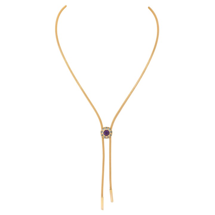 Collier/Y-Collier mit Amethyst entouriert von 9 Aquamarinen, 