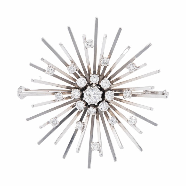 Brosche mit Diamant im Altschliff, ca. 0,5 ct,  