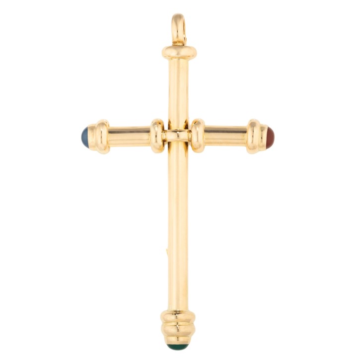 Kreuzanhänger mit verschiedenen Quarzcabochons, 