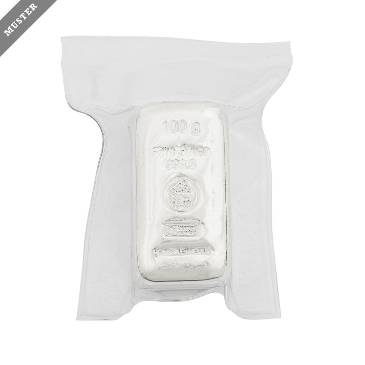Silberbarren - 100g Silber fein, gegossener Silberbarren, Heimerle+Meule, 