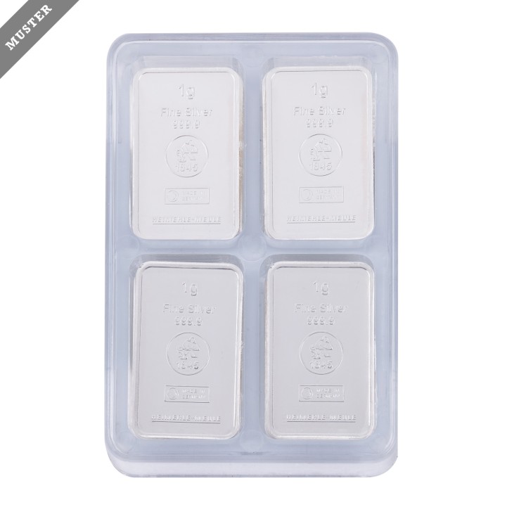 UnityBox silver - 100 x 1g fine silver bars, minted silver bars, Heimerle+Meule, 