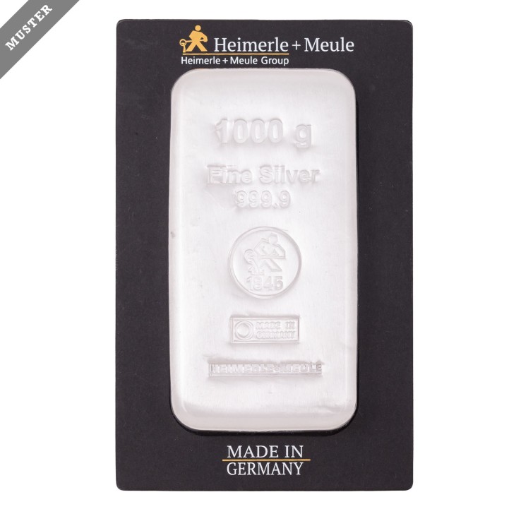 SILBERbarren – 1.000 g SILBER fein, Silberbarren gegossen, Hersteller Heimerle + Meule, 