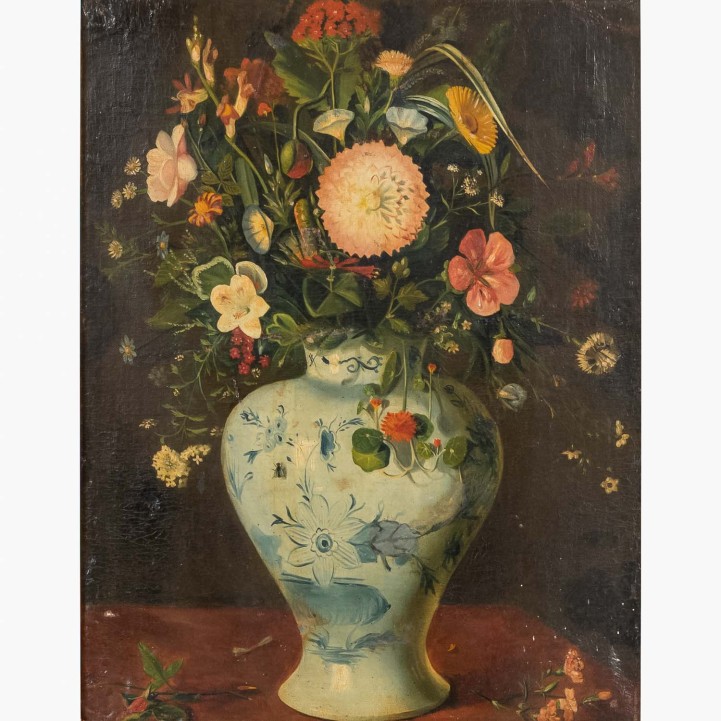 XIX CENTURY PAINTER 'Bouquet of wild flowers in a Delft ceramic vase' 