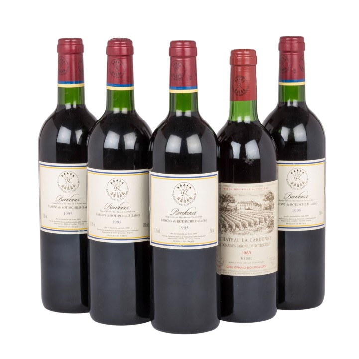 Konvolut 1983 CHÂTEAU LA CARDONNE Médoc 1 Flasche/ 1995 BARONS DE ROTHSCHILD (LAFITE) Bordeaux 4 Flaschen,  