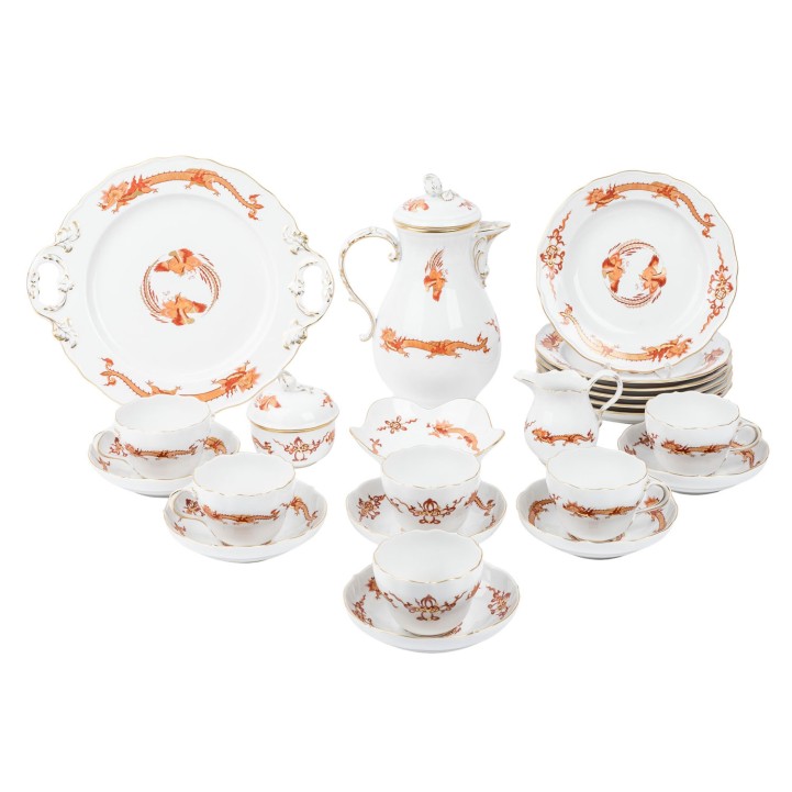 MEISSEN Kaffeeservice f. 6 Personen, 'Alter reicher Drache', 1. Wahl, limitierte Auflage von 1994. 