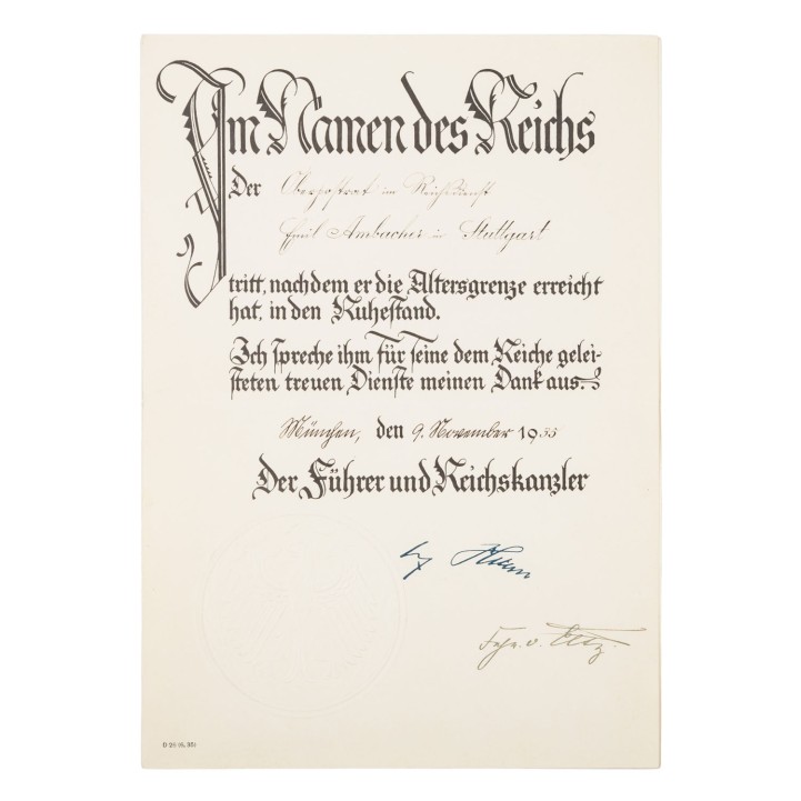 Third Reich - Certificate, 1935, 