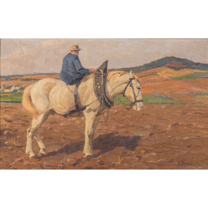 DENZEL, ANTON (1888-1962), 'Bauer zu Pferd vor Schwäbischer Alblandschaft',1925, 