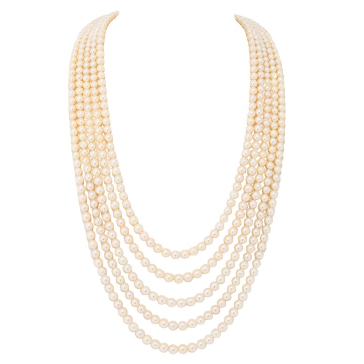 Elegantes 5-reihiges Akoya-Perlsautoir im Verlauf 