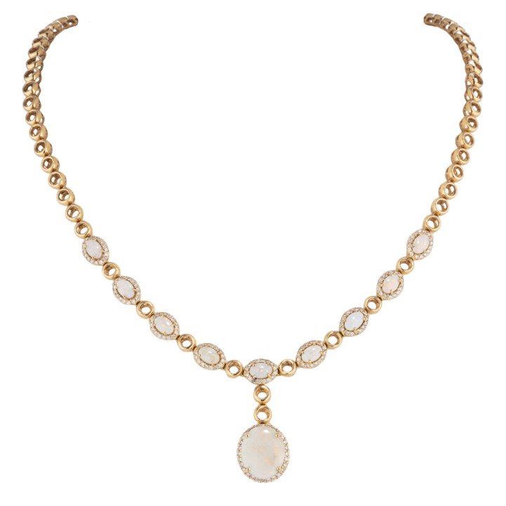 Necklace with opals and diamonds totaling ca. 1.3 ct, 