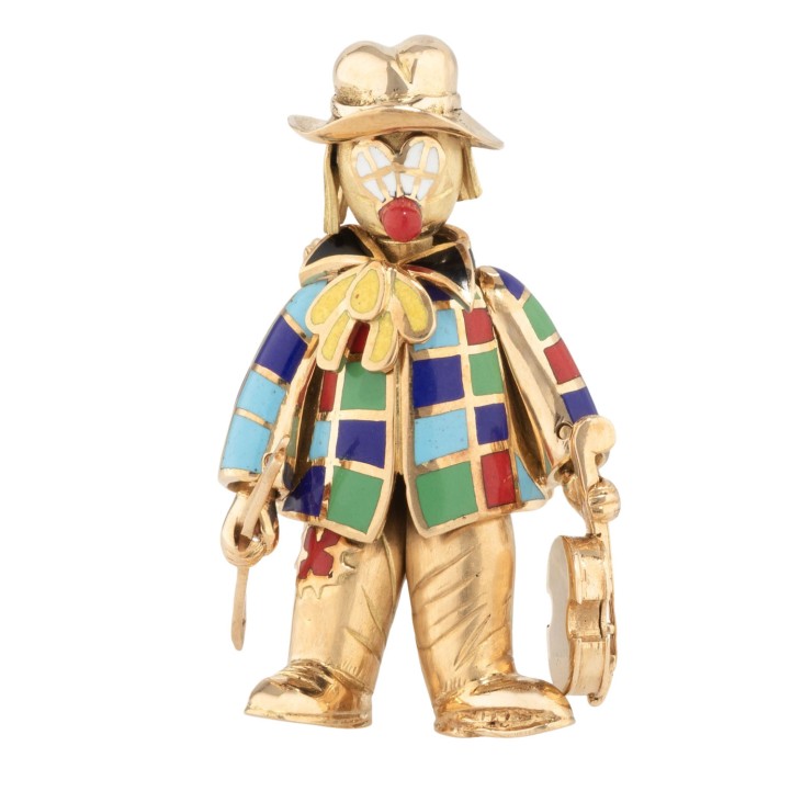 Herausragende Brosche 'Clown mit Violine'  