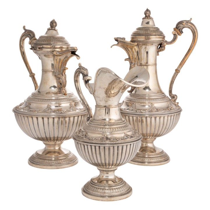 ITALY 3-piece coffee tea set, 800 silver, mid 20th century 